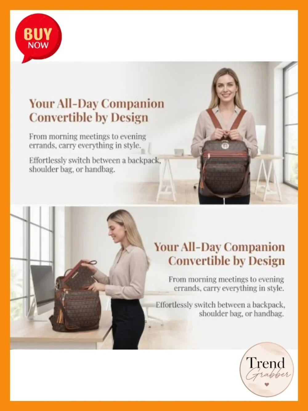 Convertible Leather Travel Backpack Purse with Wristlet Fits 15 inch Laptop